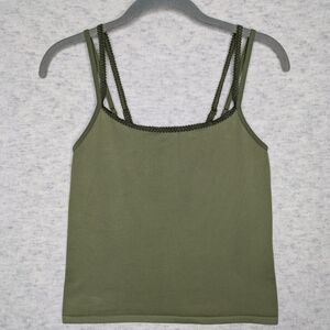Anthropologie The Honey Seamless Ribbed Two-Strap Tank Olive Sz L/XL